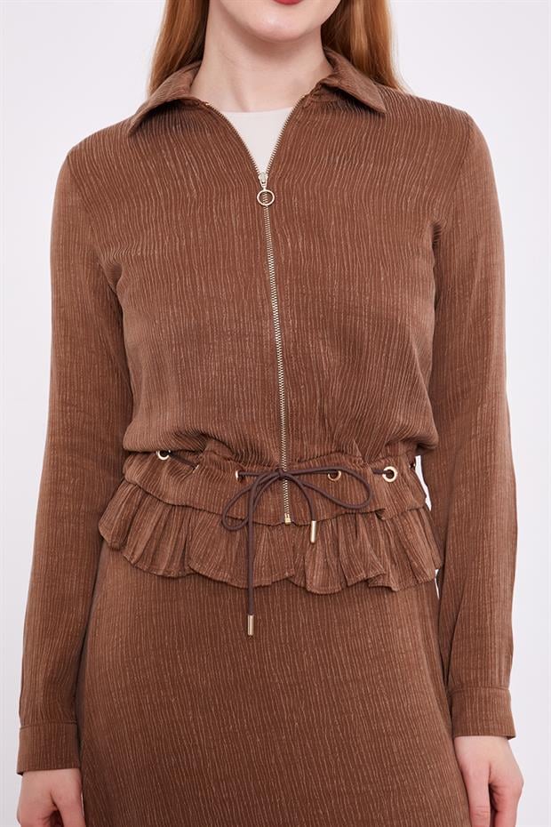 Kahve Fırfır Detaylı Cupra Etek Takım