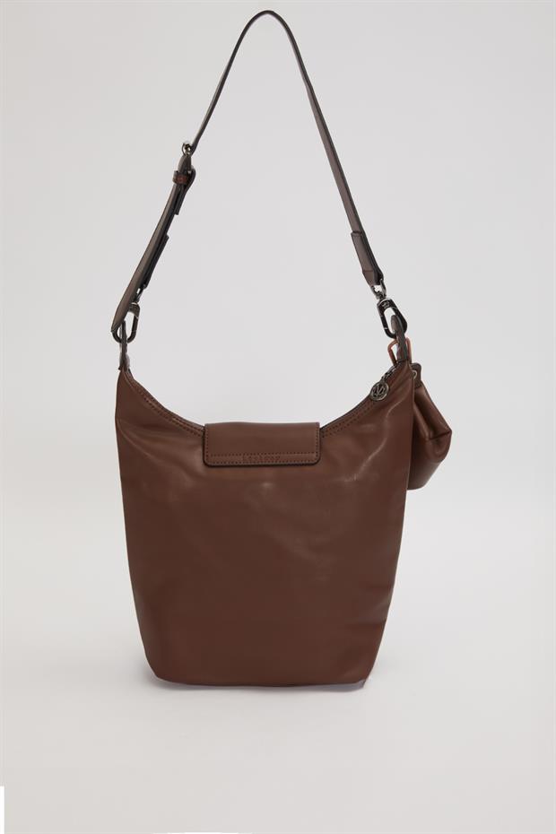 Kahve Geniş Fermuar Detaylı Omuz Çantası