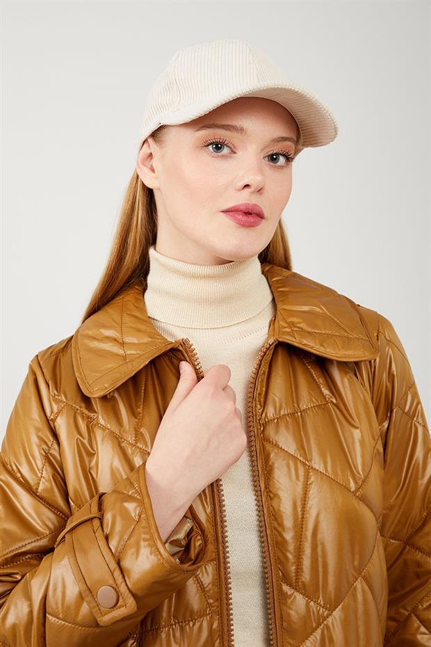 Kahve Geniş Yaka Kapitone Mont