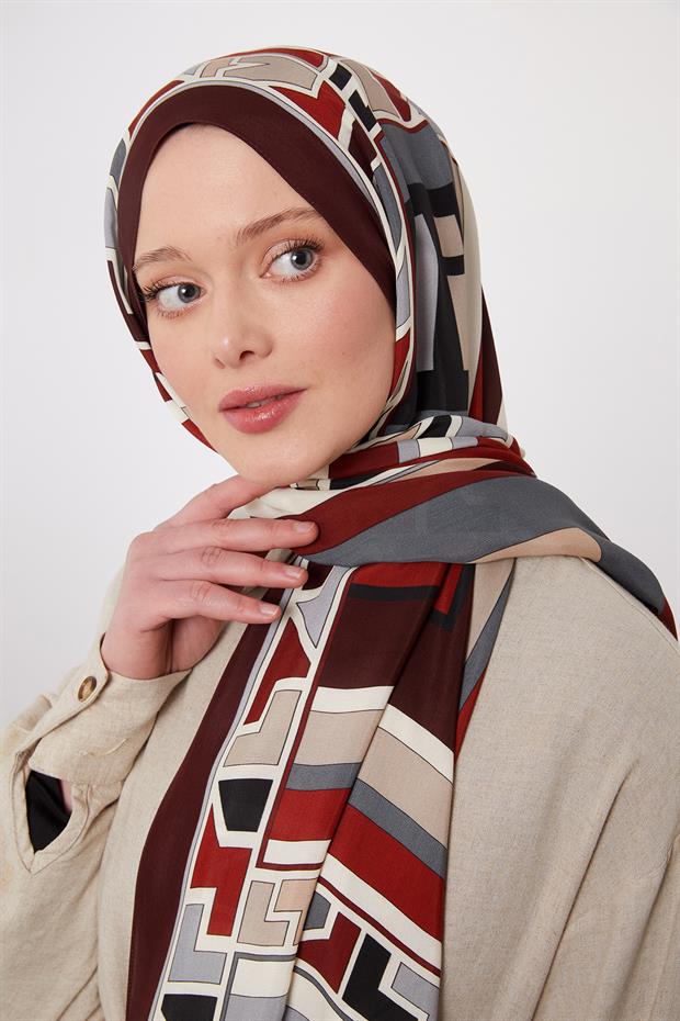 Kahve Geometrik Desen Royal Şal