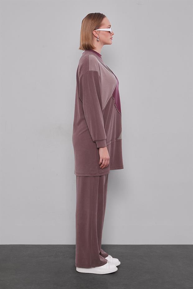 Kahve Geometrik Model İkili Takım