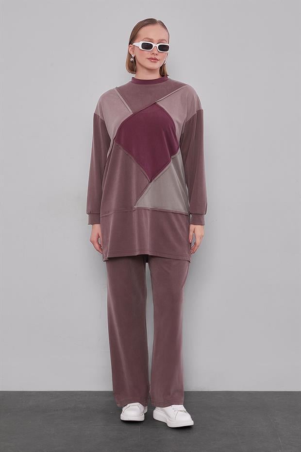 Kahve Geometrik Model İkili Takım