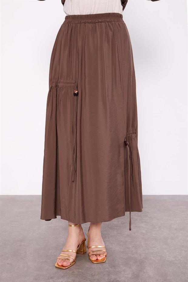 Kahve Gizli Fermuar Detaylı Etek Takım