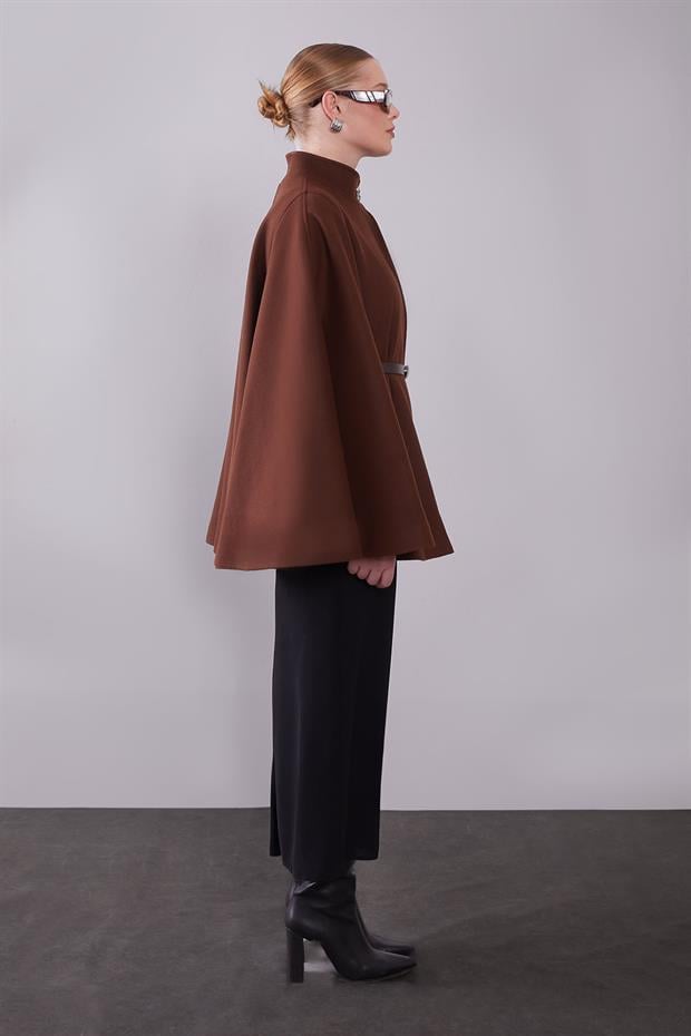 Kahve Gizli Kemer Detaylı Panço