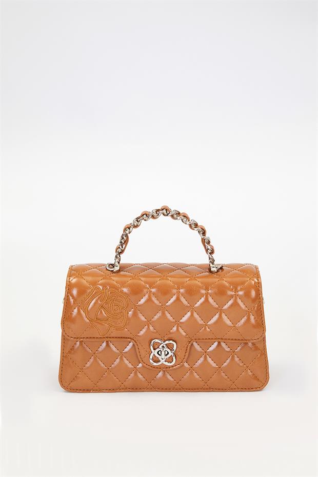 Kahve Gül Baskılı El Çantası