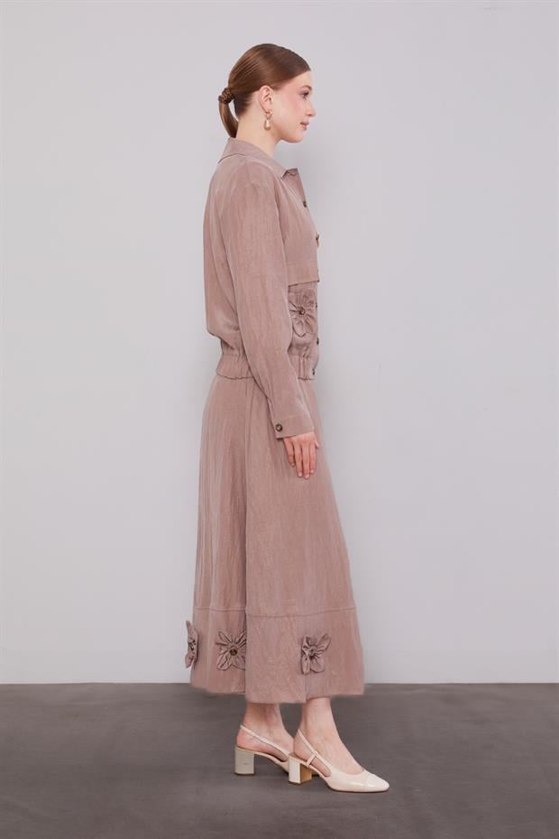 Kahve Gül Detaylı Cupra Etekli Takım