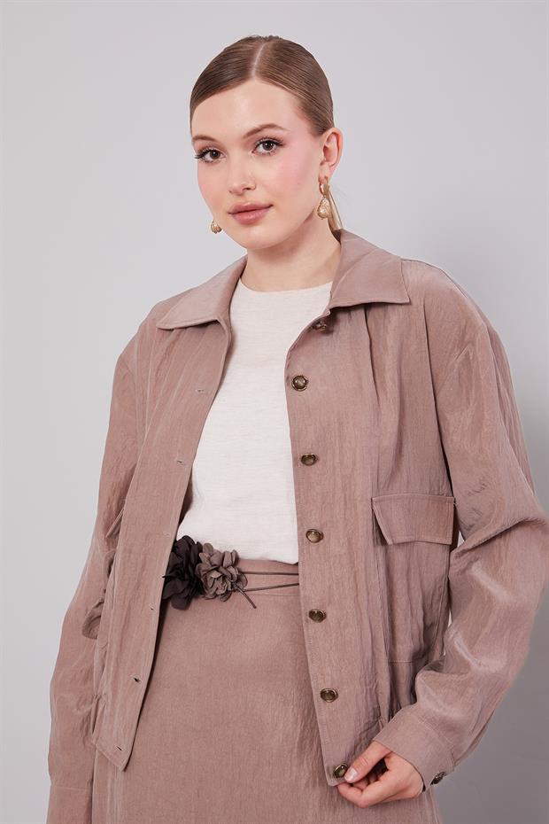 Kahve Gül Detaylı Cupra Etekli Takım