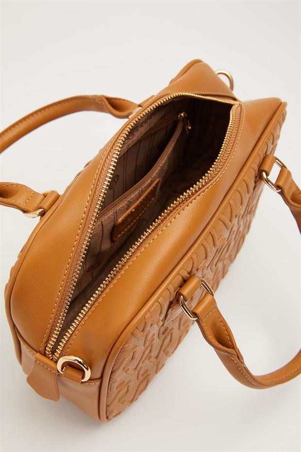 Kahve Kabartma Logo Baskılı El Çantası