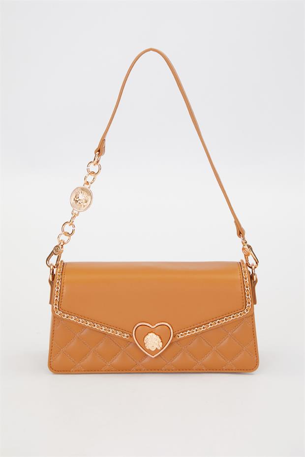 Kahve Kalp Toka Detay Omuz Çantası