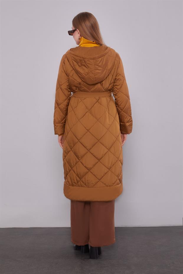 Kahve Kapitone Model Maxi Boy Mont