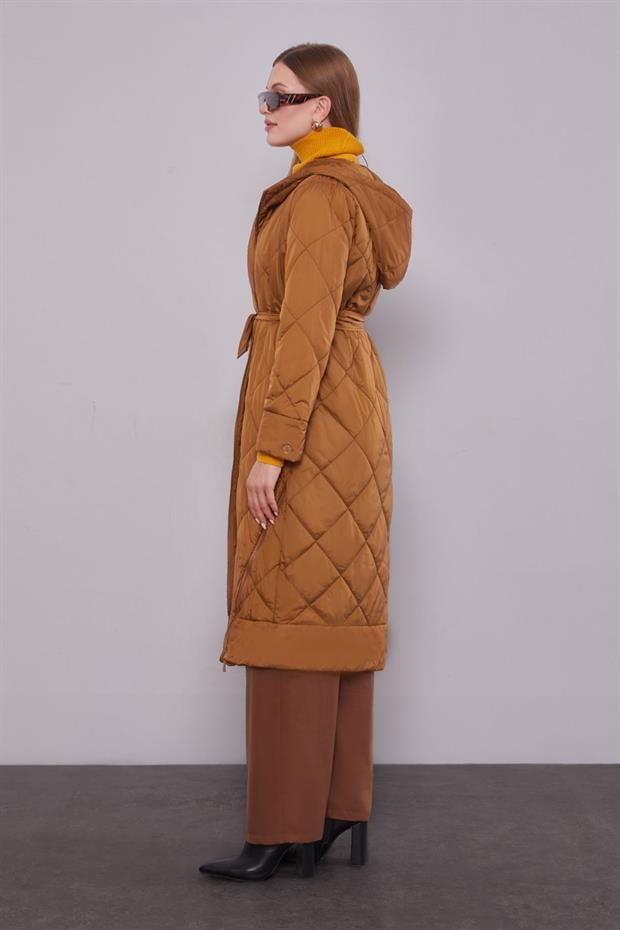 Kahve Kapitone Model Maxi Boy Mont