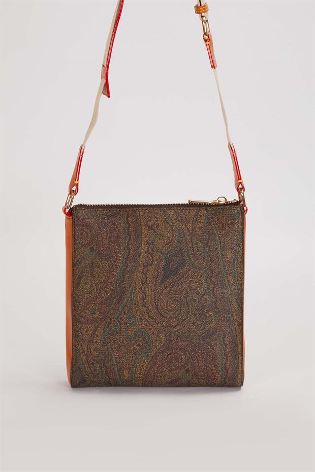 Kahve Kare Form Etnik Desen Omuz Çantası