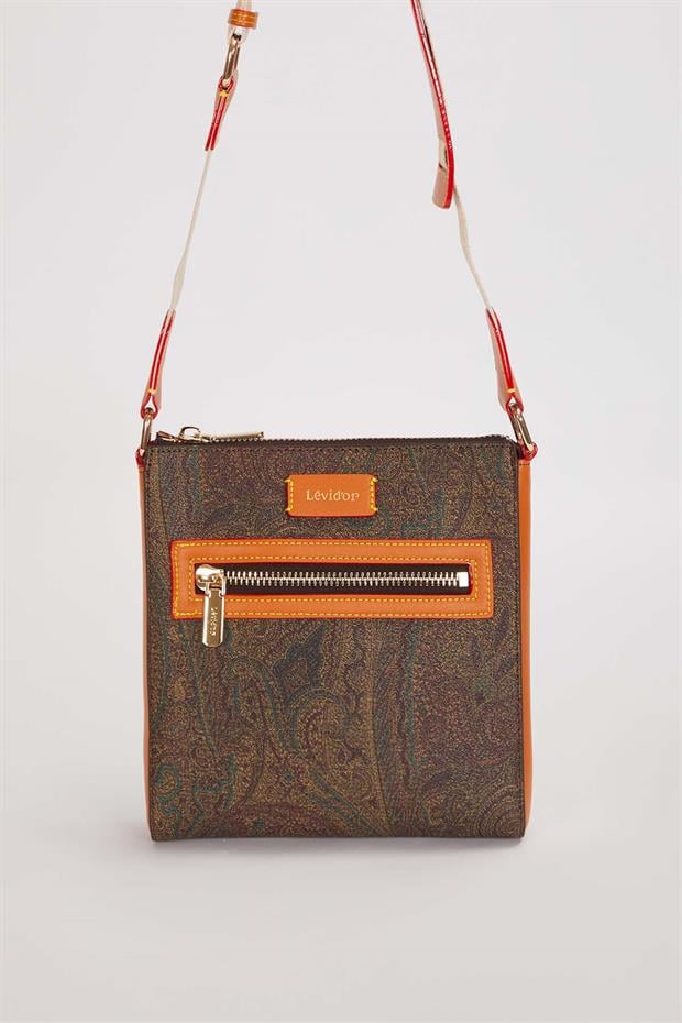 Kahve Kare Form Etnik Desen Omuz Çantası