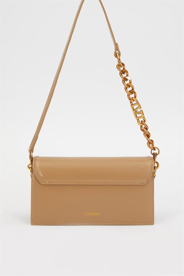 Kahve Kare Kilit Detaylı Omuz Çantası