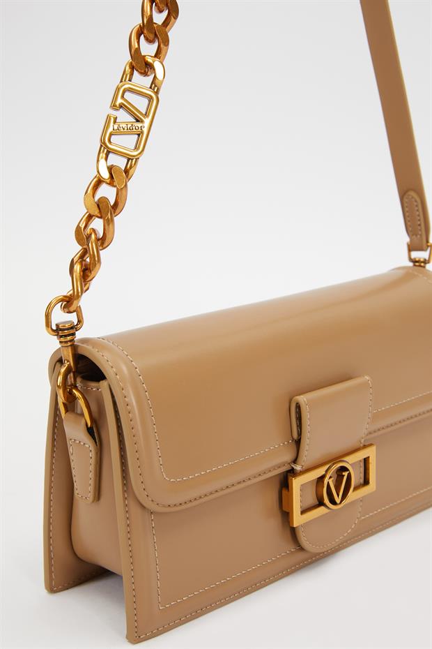 Kahve Kare Kilit Detaylı Omuz Çantası