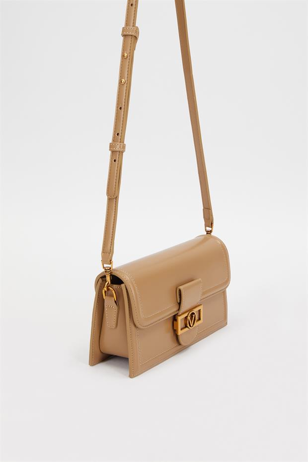 Kahve Kare Kilit Detaylı Omuz Çantası