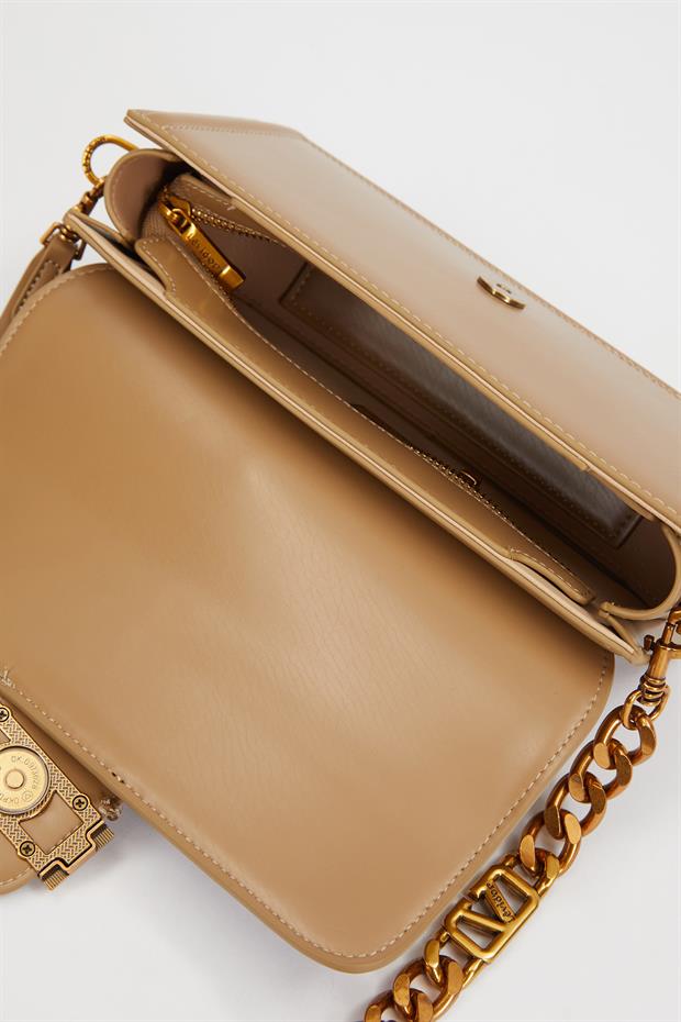 Kahve Kare Kilit Detaylı Omuz Çantası