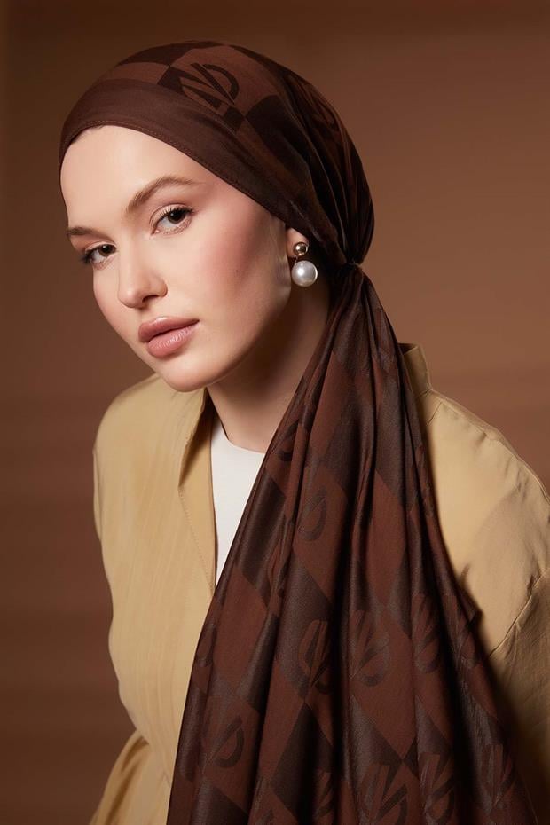 Kahve Kare LVD Baskılı Naia Jakar Şal