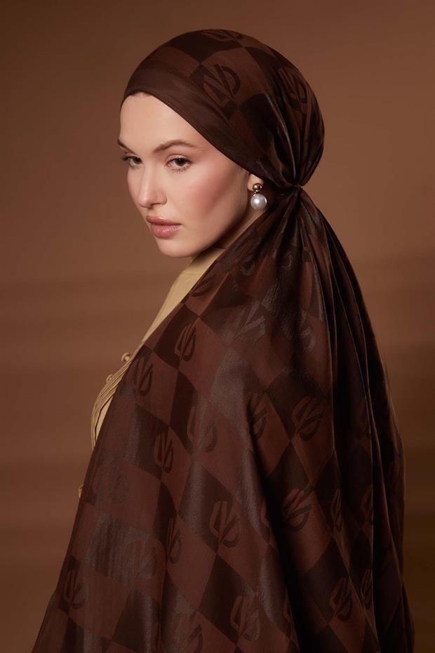 Kahve Kare LVD Baskılı Naia Jakar Şal