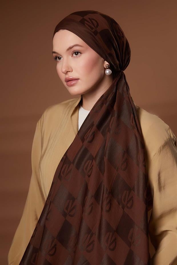 Kahve Kare LVD Baskılı Naia Jakar Şal