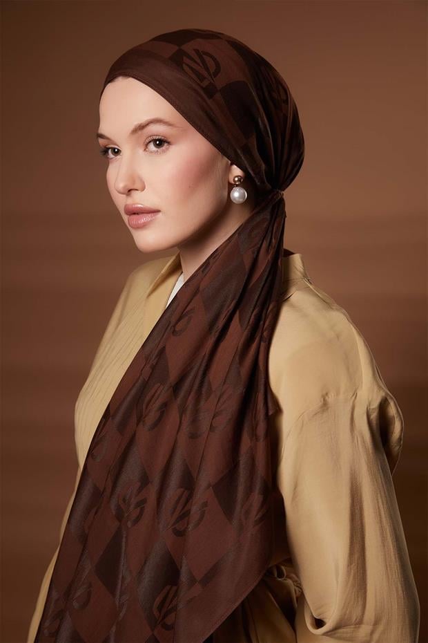 Kahve Kare LVD Baskılı Naia Jakar Şal