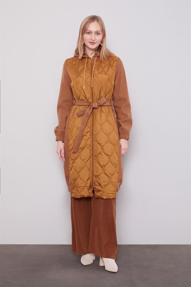 Kahve Kaşe Detaylı Kapitone Mont