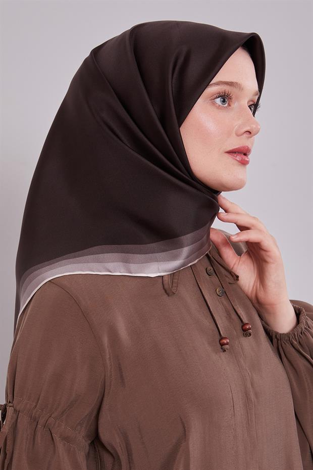 Kahve Kenar Bordürlü Twill İpek Eşarp