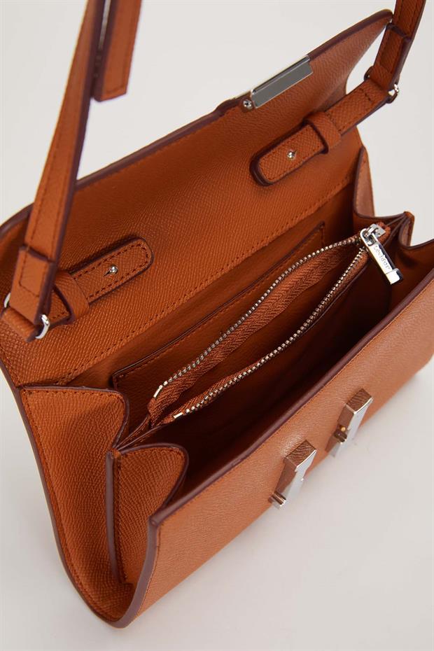 Kahve Kenar Dikiş Detaylı Omuz Çantası