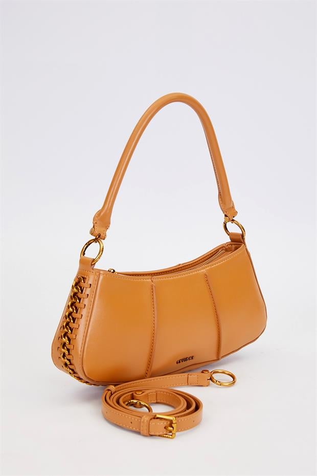 Kahve Kenar Dikiş Görünümlü Omuz Çantası