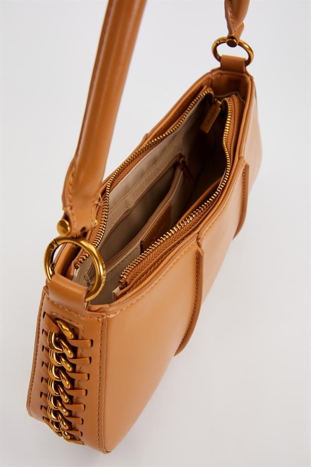 Kahve Kenar Dikiş Görünümlü Omuz Çantası