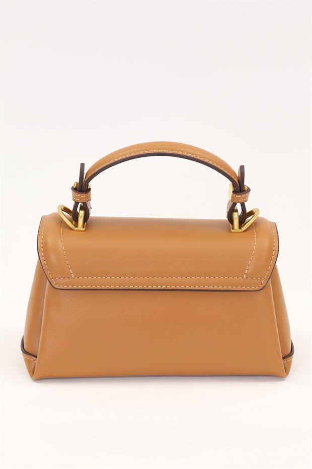 Kahve Kilit Çevirmeli Omuz Çantası