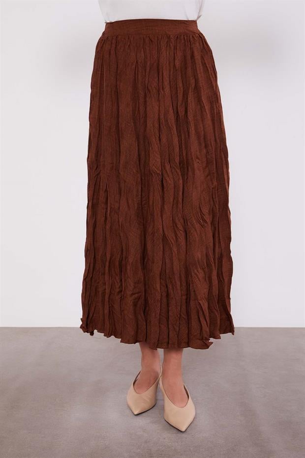Kahve Kırışık Model Etek