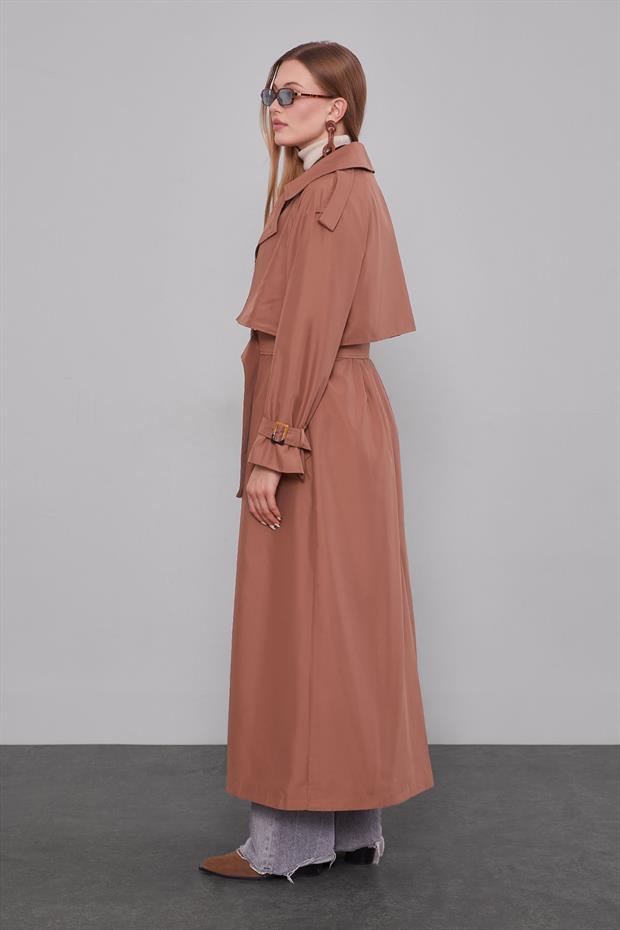 Kahve Kol Kemerli Trençkot