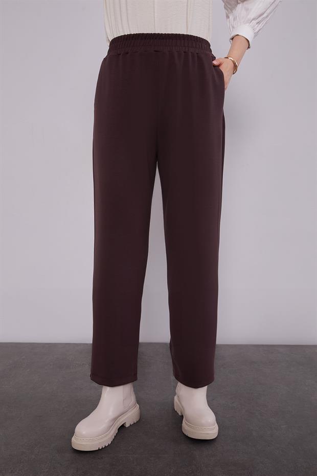 Kahve Kürk Yaka Detaylı Yelek Takım