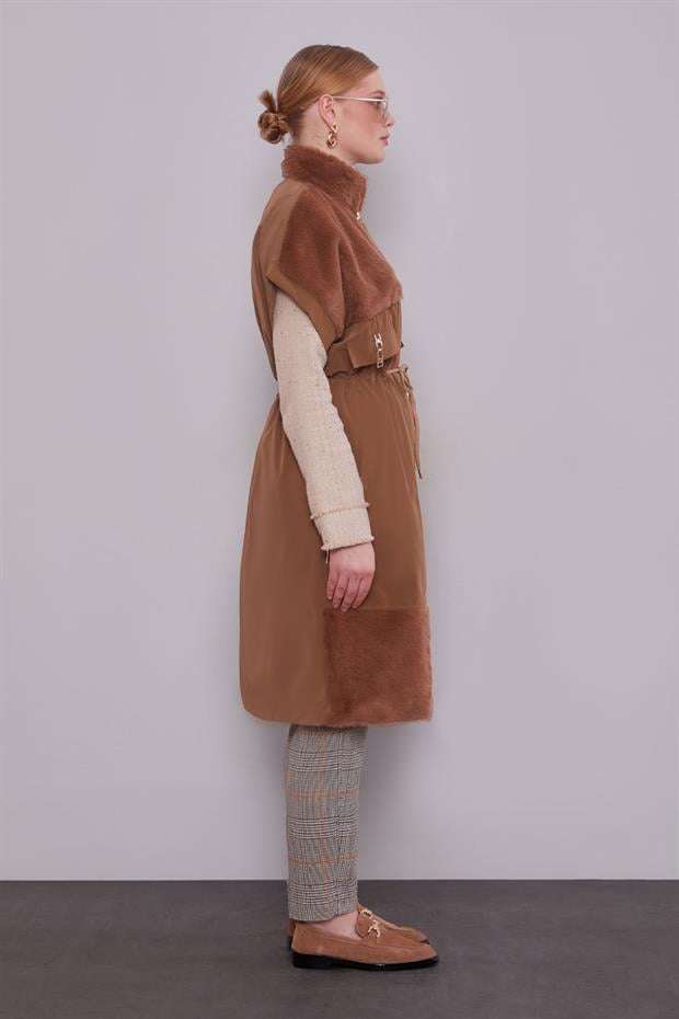 Kahve Kürk Yakalı Yelek