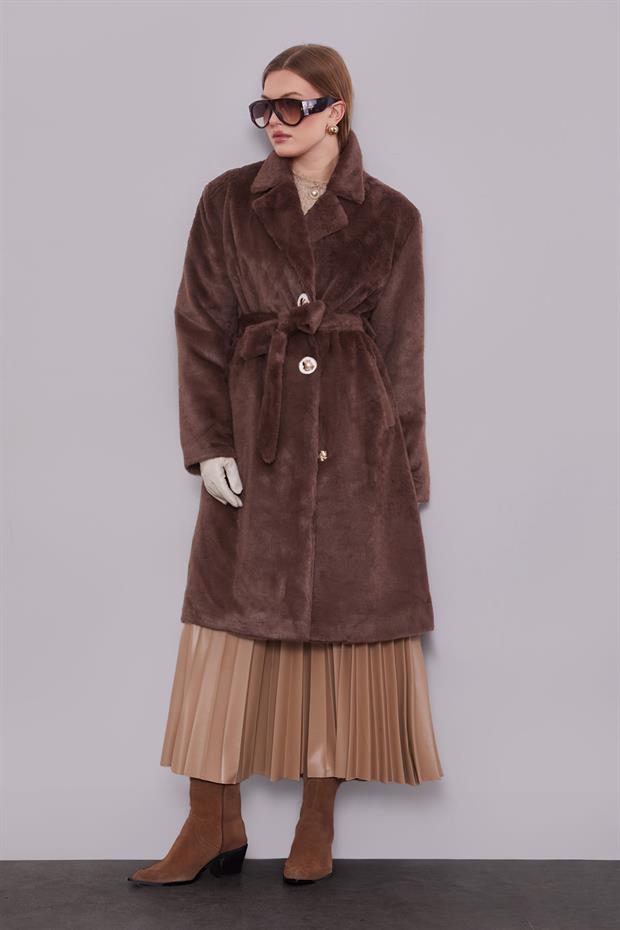 Kahve Kuşak Deaylı Kürk Kaban