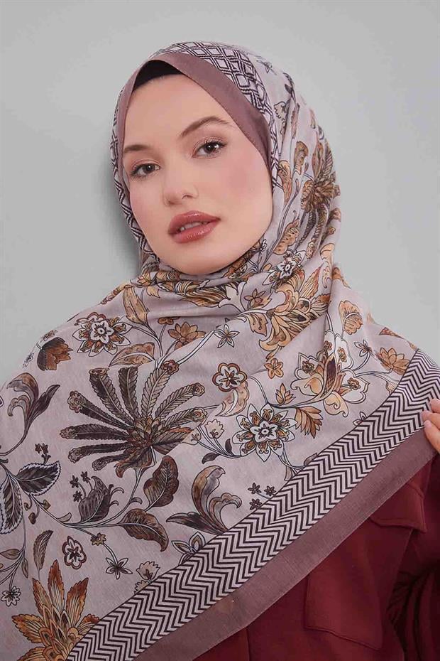 Kahve Lale Desen Sport Şal