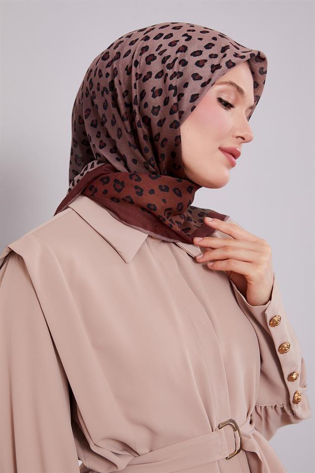 Kahve Leopar Desen Soft Eşarp