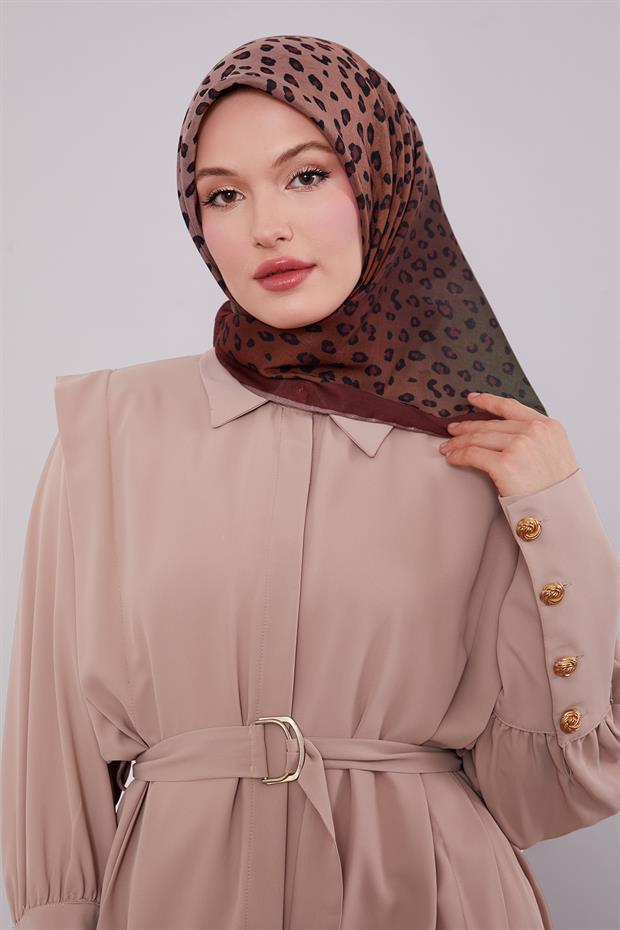 Kahve Leopar Desen Soft Eşarp
