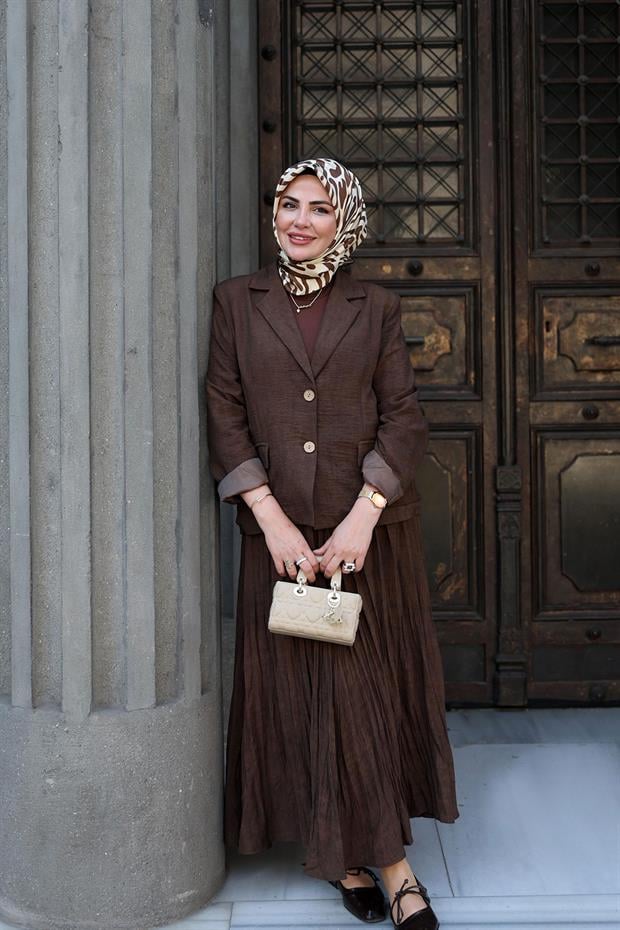 Kahve Büyük Leopar Desen Twill İpek Eşarp