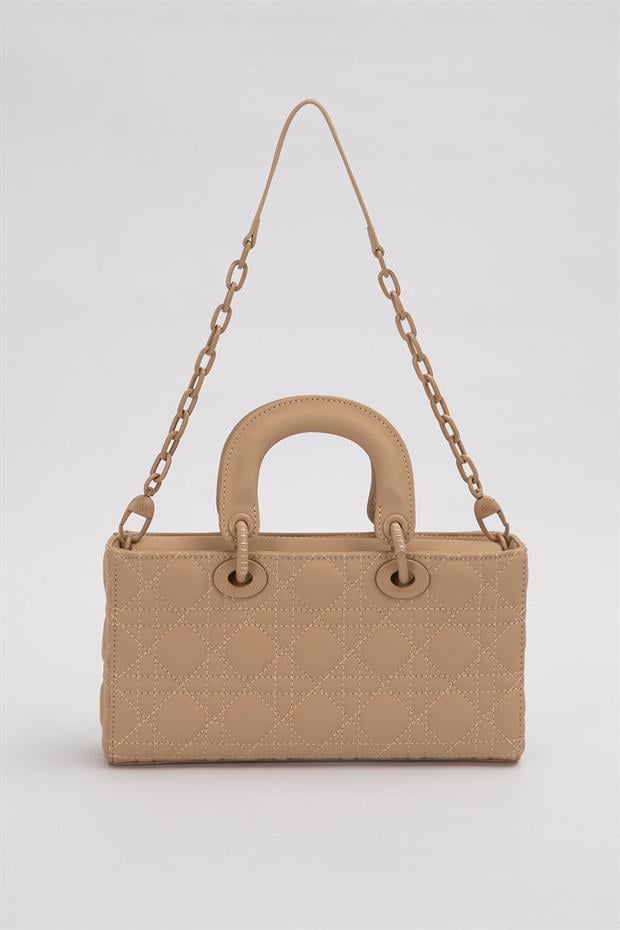 Kahve Logo Aksesuar Zincirli Omuz Çantası