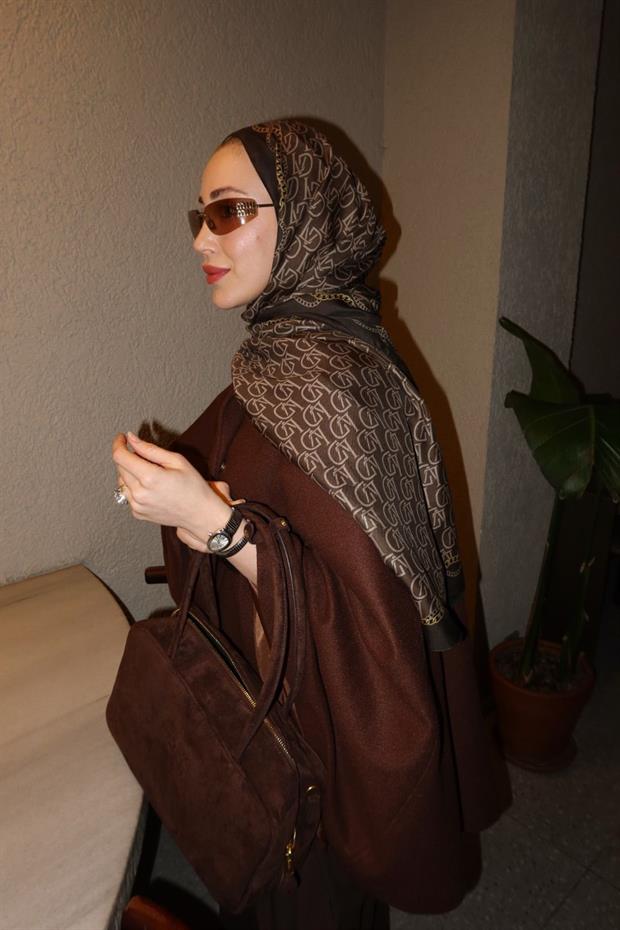 Kahve LVD Baskılı Yün İpek Şal