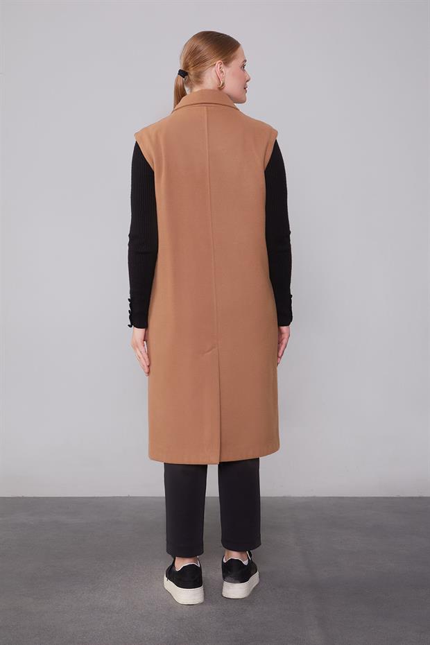 Kahve Maxi Boy Kaşe Yelek