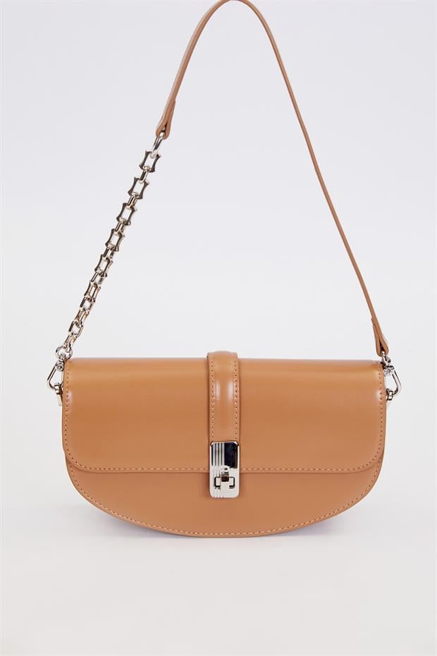 Kahve Metal Detaylı Omuz Çantası