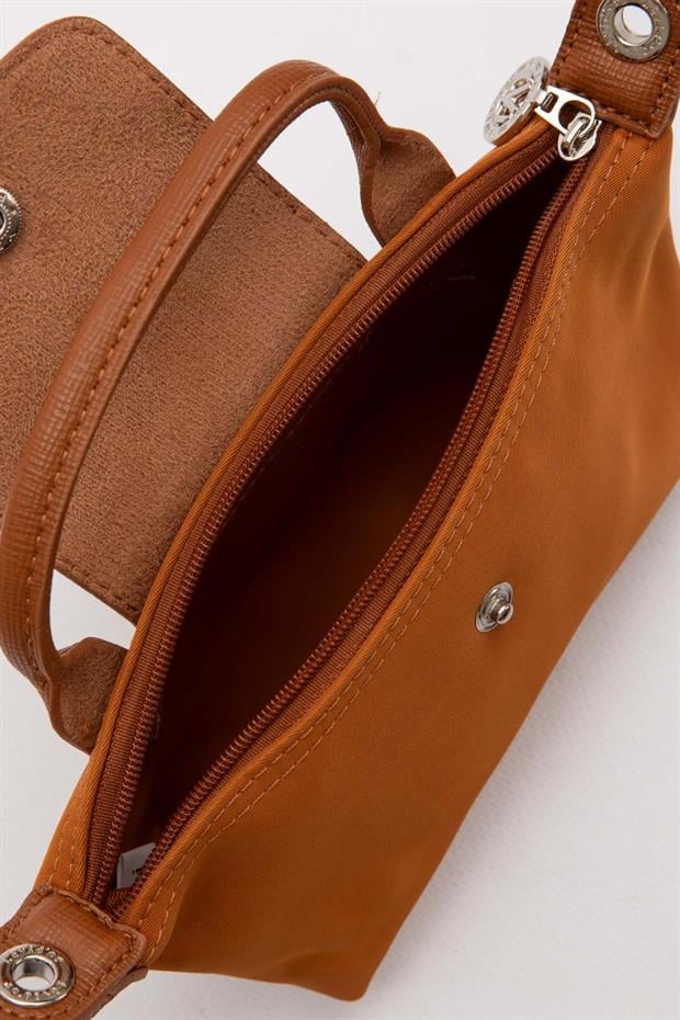 Kahve Mini Boy Deri Kapak Detaylı El Çantası