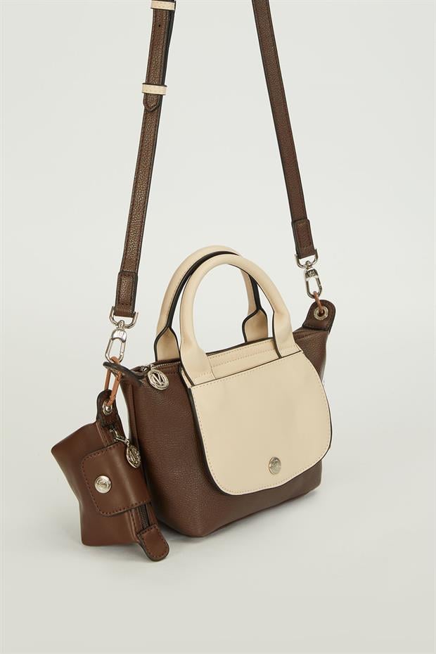 Kahve Mini Çanta Aksesuar Detaylı El Çantası