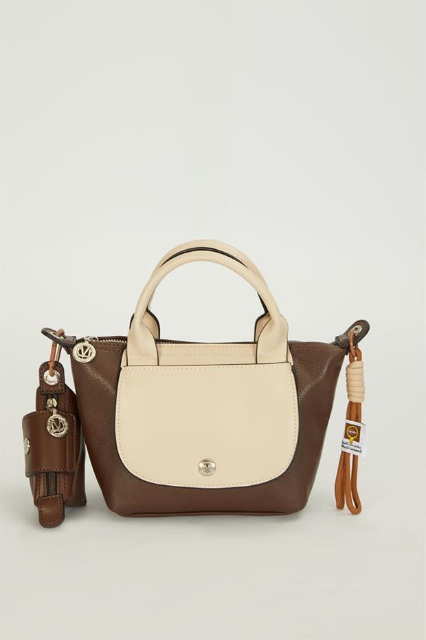 Kahve Mini Çanta Aksesuar Detaylı El Çantası
