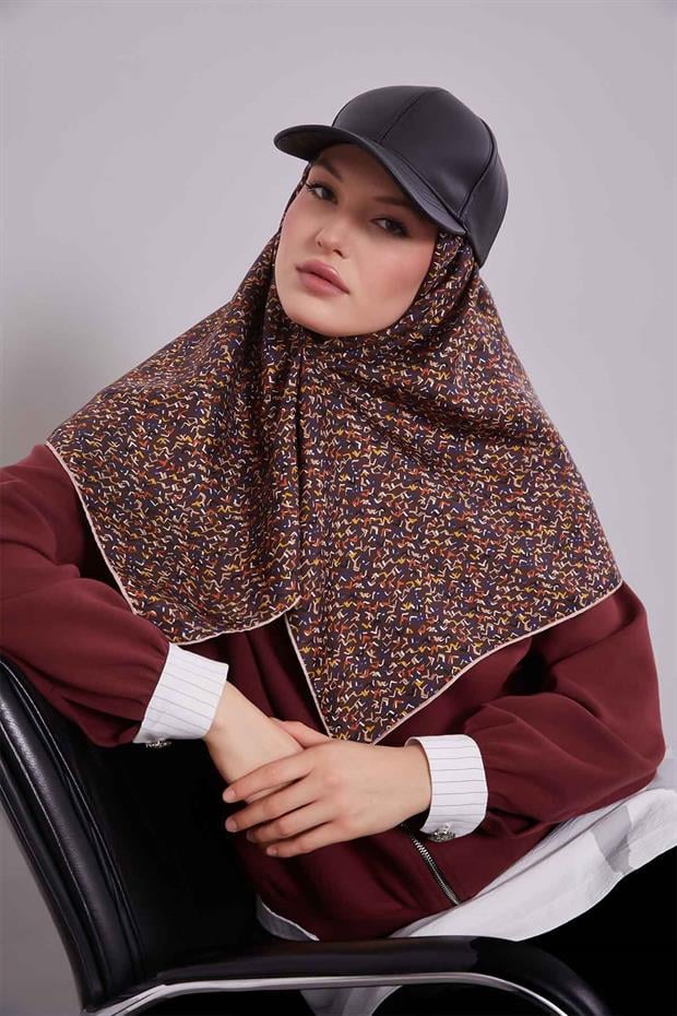 Kahve Mini Yazı Detay Twill İpek Eşarp