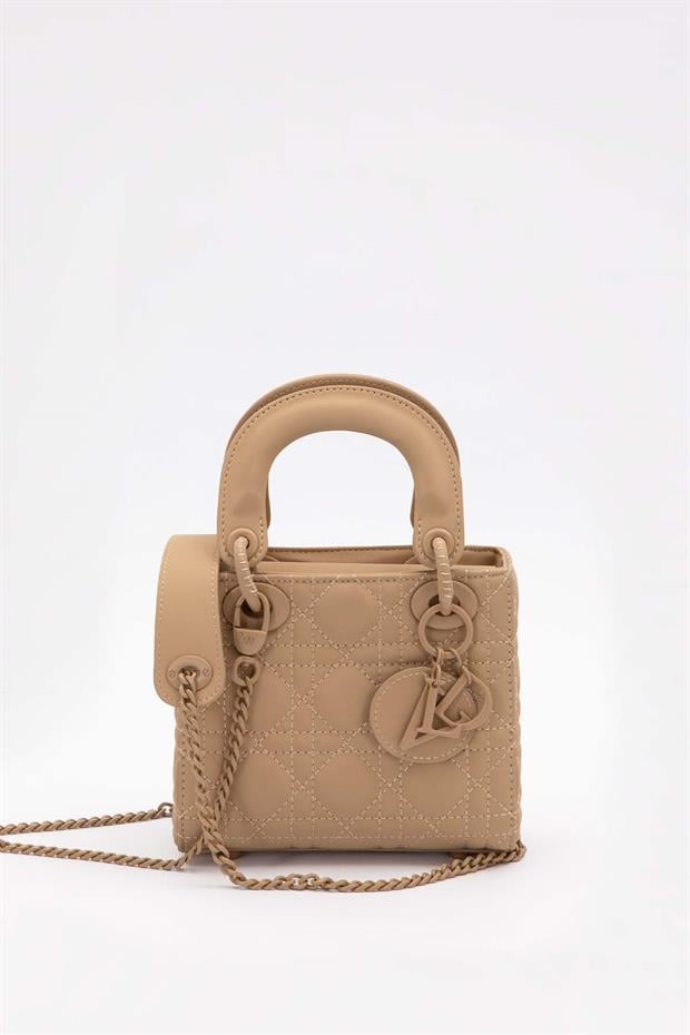 Kahve Mini Zincir Aksesuarlı El Çantası