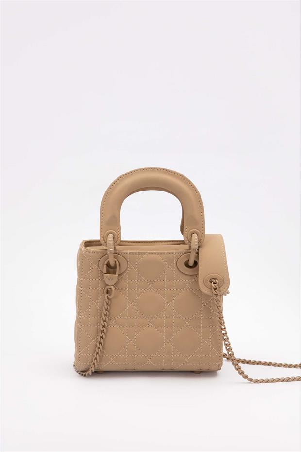 Kahve Mini Zincir Aksesuarlı El Çantası